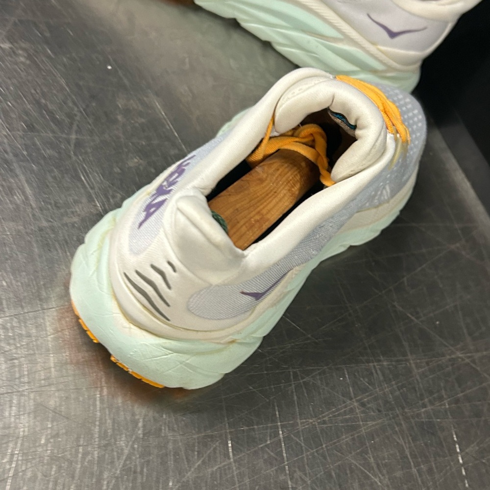 Hoka Women's White Sneakers with Yellow Laces and Purple Logo - Picture 3 of 11